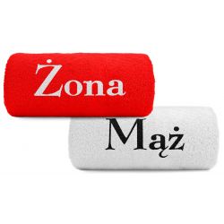 Komplet małych ręczników z haftem Mąż i Żona 50x100