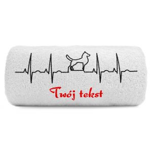 Ręcznik 100x50 z haftem - EKG pies z Twoim tekstem