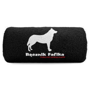 Duży Psi Ręcznik 140x70 z haftem - Pies Owczarek Niemiecki + Imię Czarny