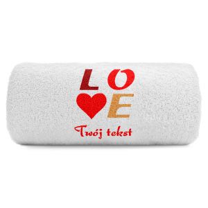 Mały ręcznik LOVE, serce Twój tekst 100x50