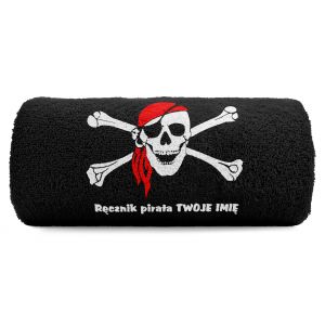 Duży Ręcznik 140x70 z haftem - Ręcznik pirata + Imię Czaszka Czarny